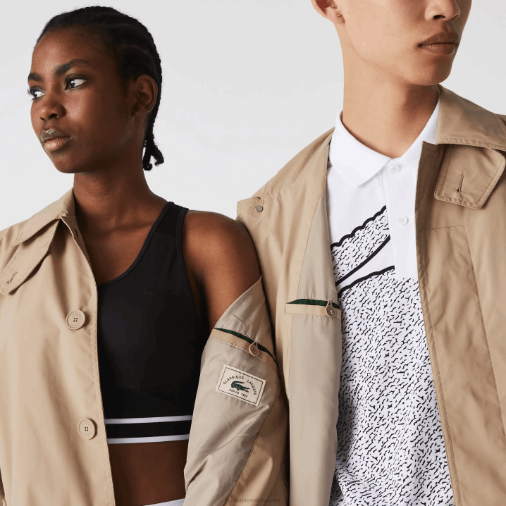 bež c5u 6H4B1286 muškarci Lacoste duga lagana, vodootporna parka na kopčanje