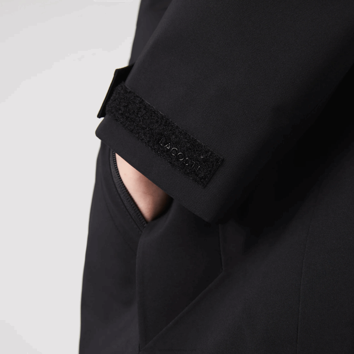 crna 031 6H4B1273 muškarci Lacoste kapuljača koja se može odvojiti, vodootporna parka do koljena