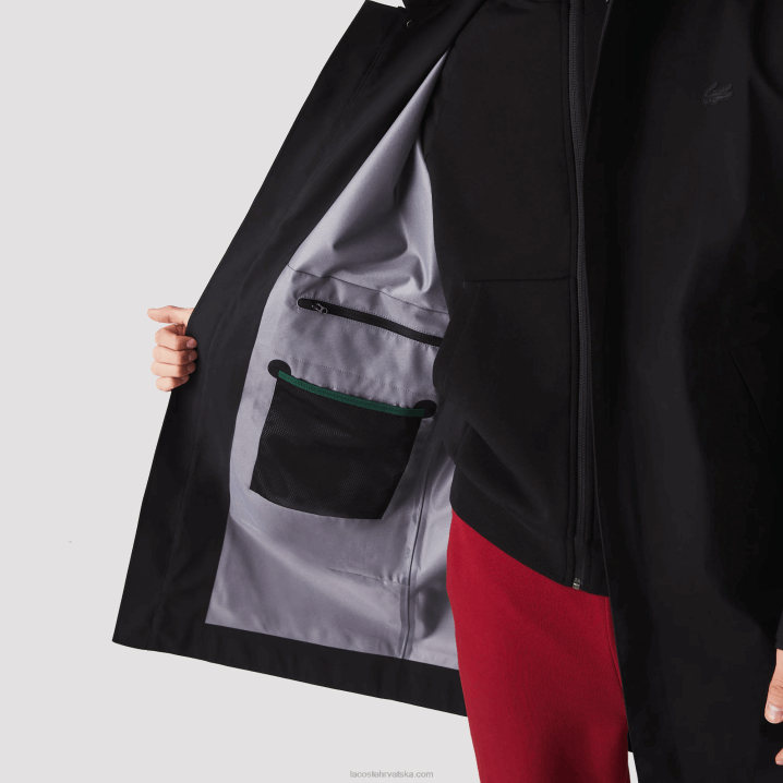 crna 031 6H4B1273 muškarci Lacoste kapuljača koja se može odvojiti, vodootporna parka do koljena
