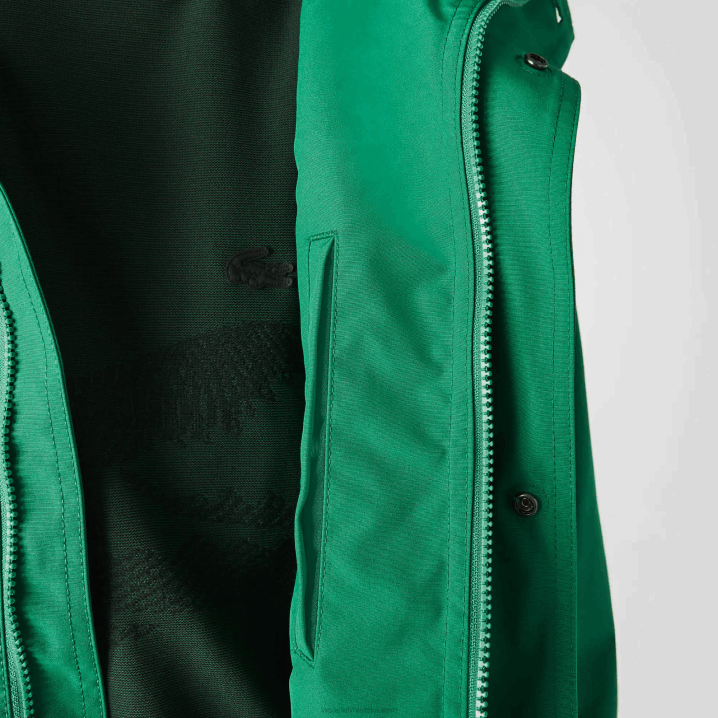 zeleni ldm 6H4B1313 muškarci Lacoste vodootporna kratka parka s kapuljačom od mješavine pamuka