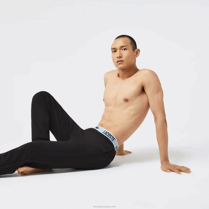 crna 031 6H4B1523 muškarci Lacoste brendirane pidžama hlače s uzorkom krokodila u struku