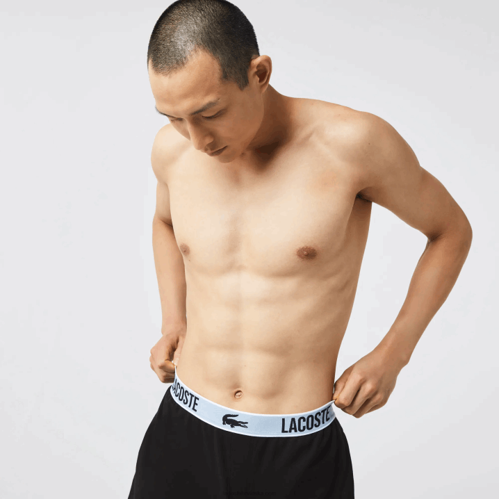 crna 031 6H4B1523 muškarci Lacoste brendirane pidžama hlače s uzorkom krokodila u struku