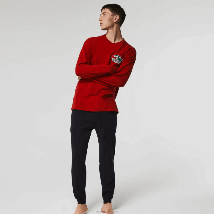 crvena tamnoplava rx1 6H4B1639 muškarci Lacoste duga rastezljiva pamučna pidžama set