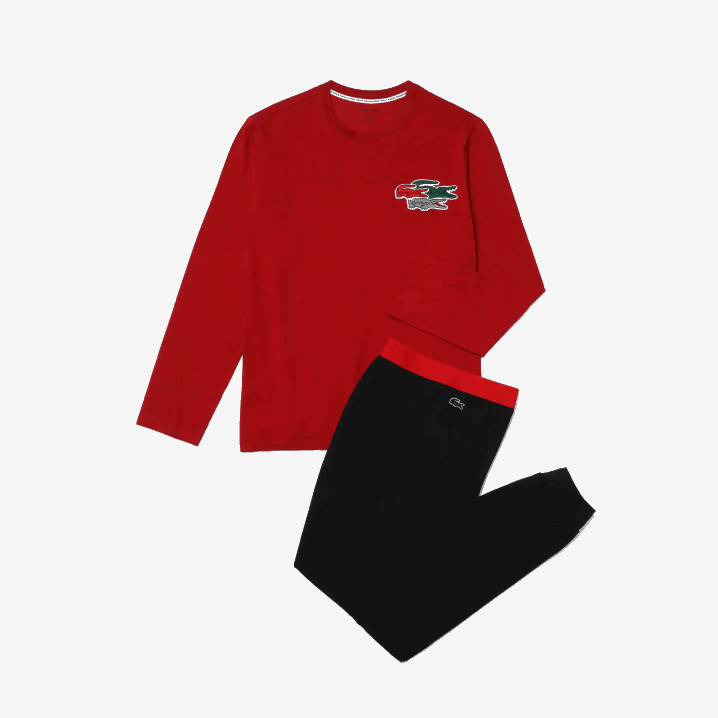 crvena tamnoplava rx1 6H4B1639 muškarci Lacoste duga rastezljiva pamučna pidžama set