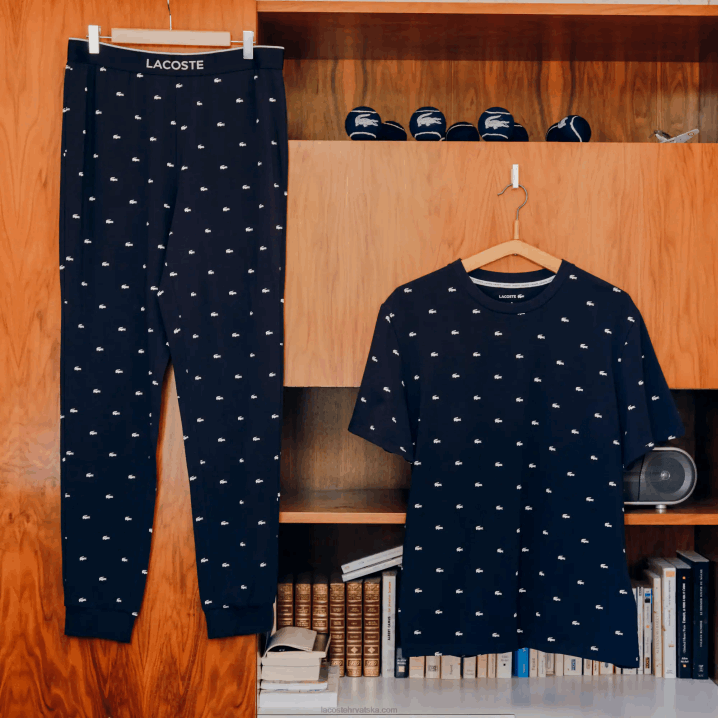 mornarsko plava bijela 525 6H4B1385 muškarci Lacoste pidžama hlače od žerseja s printom