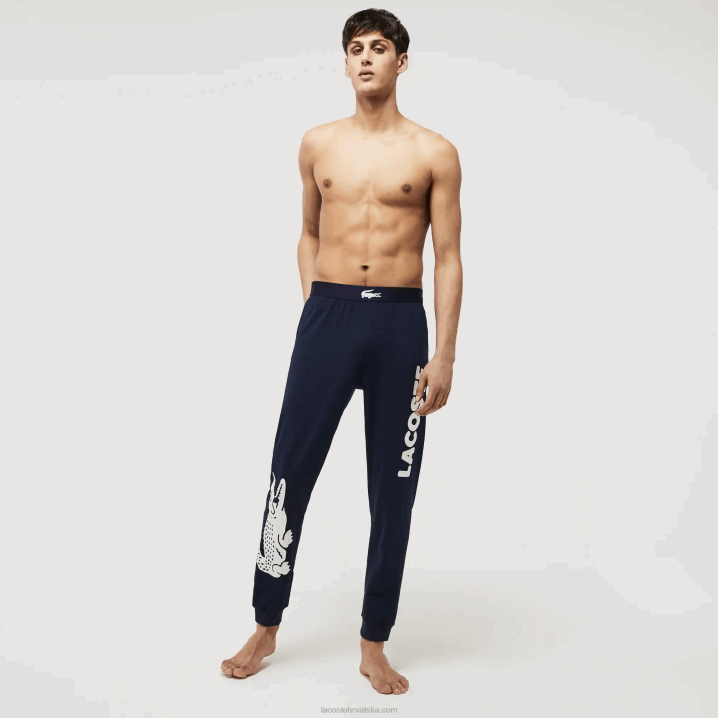 mornarsko plava bijela 525 6H4B1456 muškarci Lacoste rastezljive pamučne pidžama hlače s uzorkom krokodila