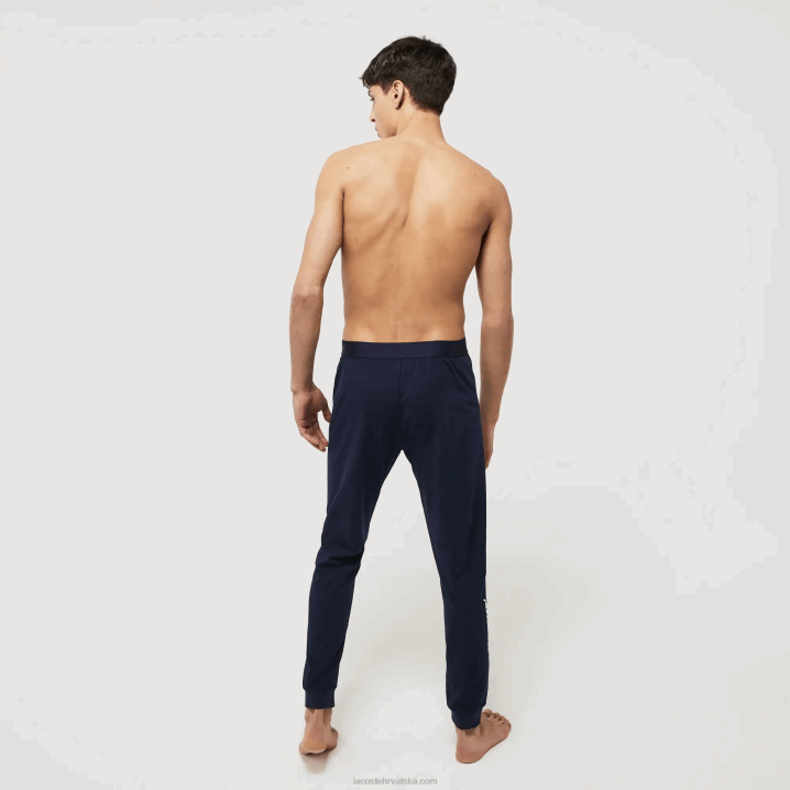 mornarsko plava bijela 525 6H4B1456 muškarci Lacoste rastezljive pamučne pidžama hlače s uzorkom krokodila