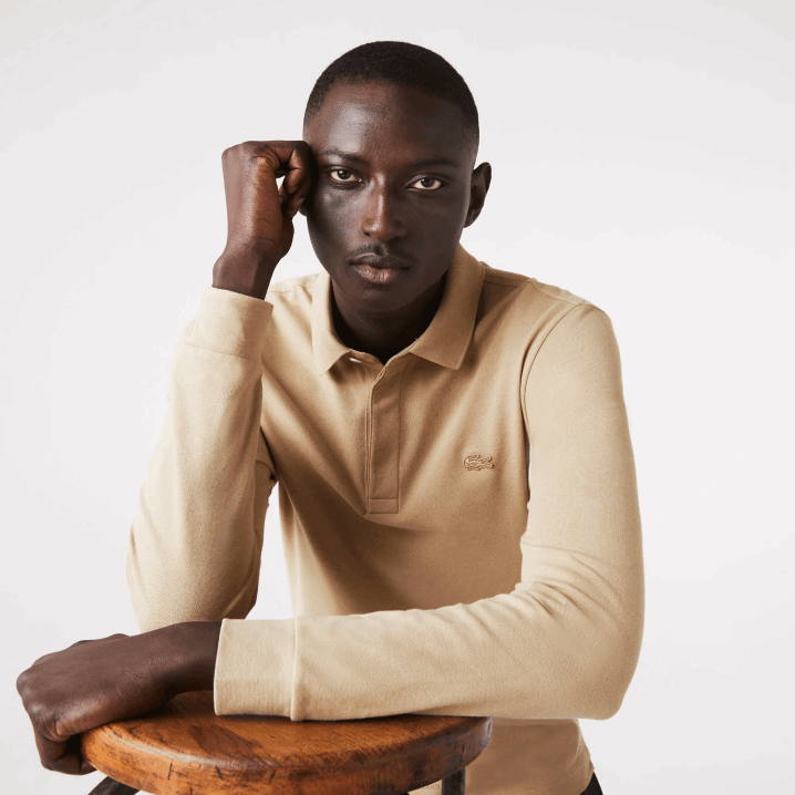 bež 02s 6H4B1297 muškarci Lacoste smart paris dugih rukava rastezljiva pamučna pique polo majica