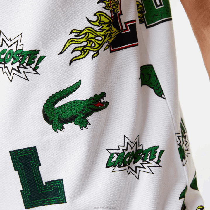 bijeli sbh 6H4B630 muškarci Lacoste polo majica s uzorkom krokodila uobičajenog kroja