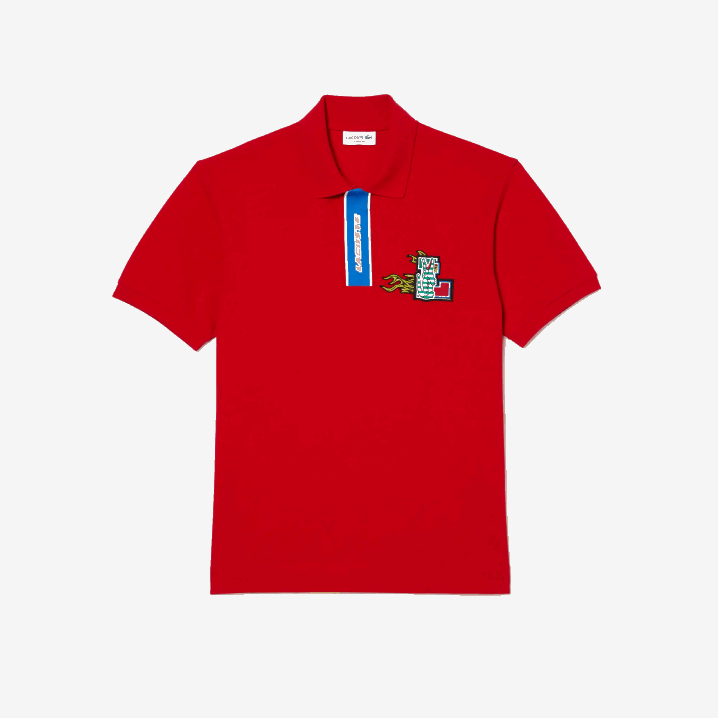 crvena 240 6H4B633 muškarci Lacoste kontrastni pojas i krokodil bedž polo