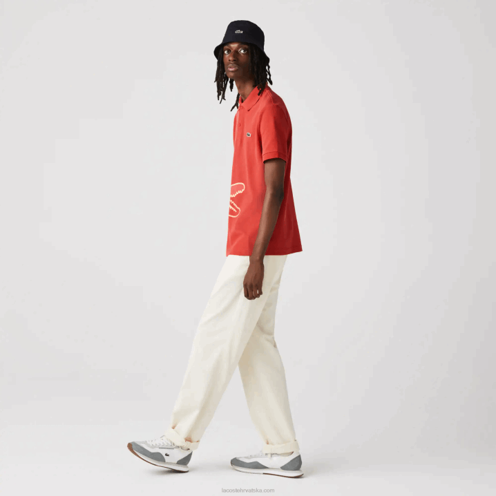 crvena 67g 6H4B648 muškarci Lacoste pamučni pique polo s krokodilskim uzorkom uobičajenog kroja