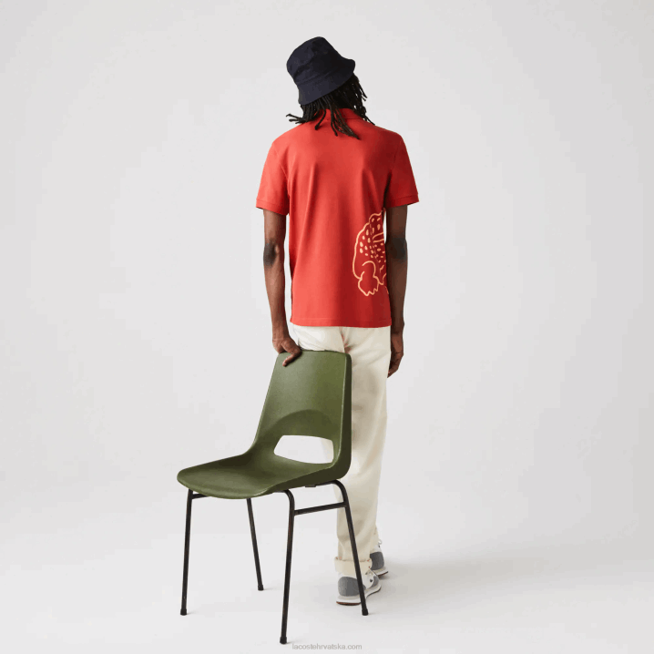 crvena 67g 6H4B648 muškarci Lacoste pamučni pique polo s krokodilskim uzorkom uobičajenog kroja