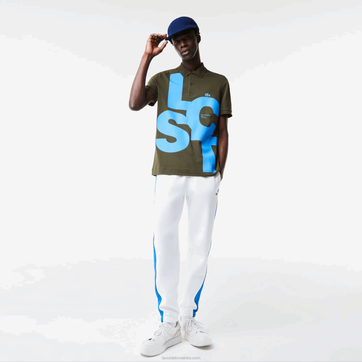 kaki zeleni s7t 6H4B712 muškarci Lacoste pravilan fit kontrastni natpis petit pique polo