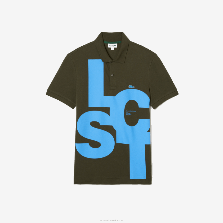 kaki zeleni s7t 6H4B712 muškarci Lacoste pravilan fit kontrastni natpis petit pique polo