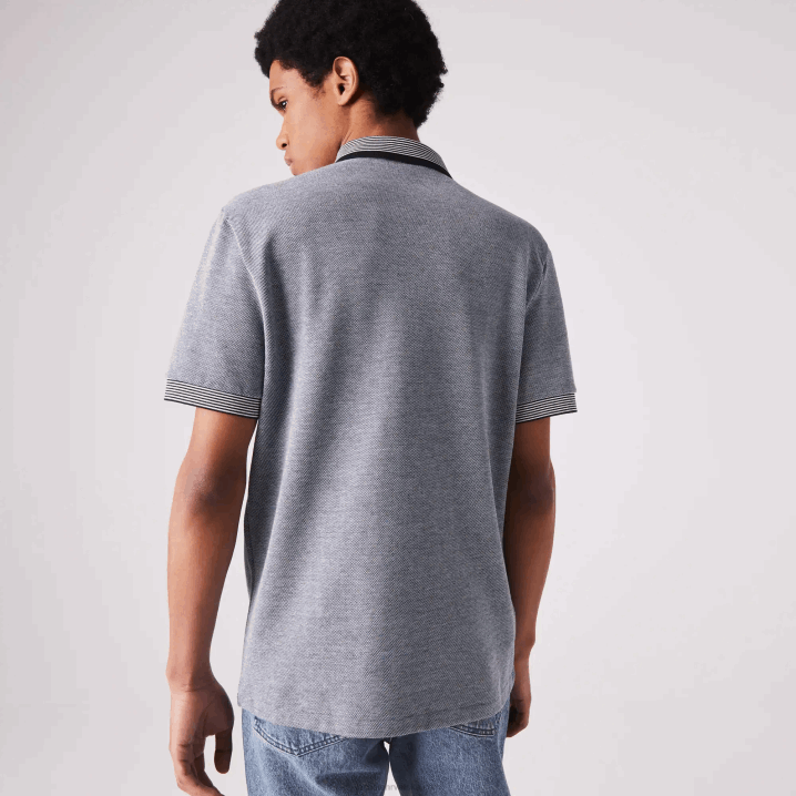 mornarsko plava bijela bdv 6H4B873 muškarci Lacoste pamučni polo s prugastim završecima redovnog kroja