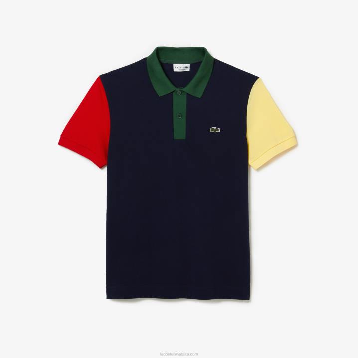 mornarsko plava crvena žuto zelena 821 6H4B558 muškarci Lacoste regular fit colorblock cotton petit pique polo