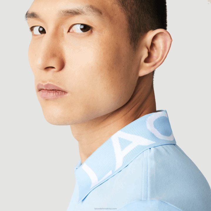 plavi hbp 6H4B900 muškarci Lacoste uski kroj s natpisom oko vrata lagani prozračni pique polo