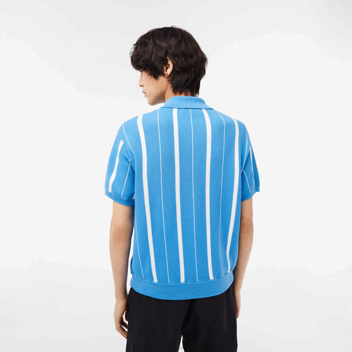 plavo bijeli klt 6H4B441 muškarci Lacoste polo s prugama od organskog pamuka