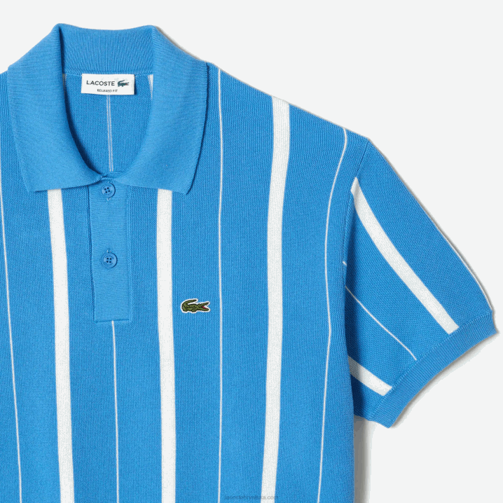 plavo bijeli klt 6H4B441 muškarci Lacoste polo s prugama od organskog pamuka