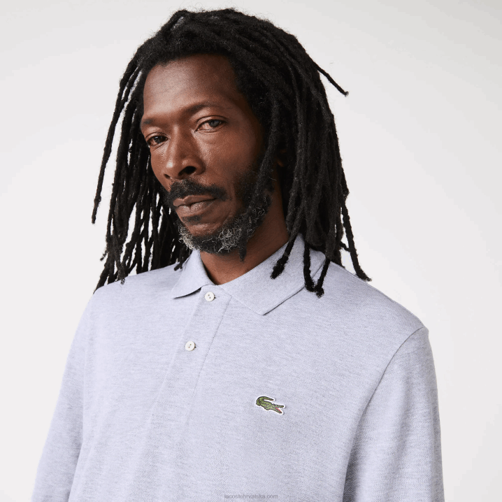 sivi chine cca 6H4B787 muškarci Lacoste original l.12.12 polo majica dugih rukava s vrijeskom