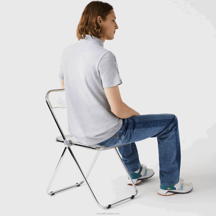 sivi chine cca 6H4B923 muškarci Lacoste regular fit brendirane trake rastezljive pamučne polo majice