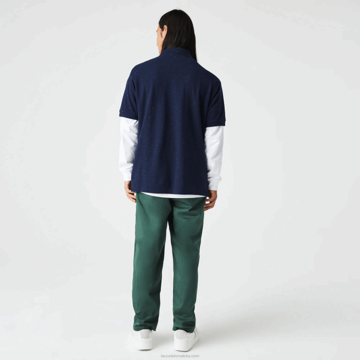 tamnoplava 7cg 6H4B591 muškarci Lacoste pamučni pique polo klasični kroj s pjegavim printom