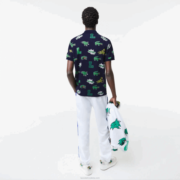 tamnoplava bijela qrn 6H4B631 muškarci Lacoste polo majica s uzorkom krokodila uobičajenog kroja
