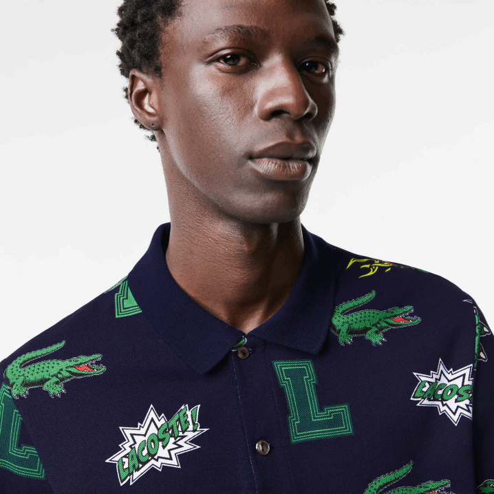 tamnoplava bijela qrn 6H4B631 muškarci Lacoste polo majica s uzorkom krokodila uobičajenog kroja