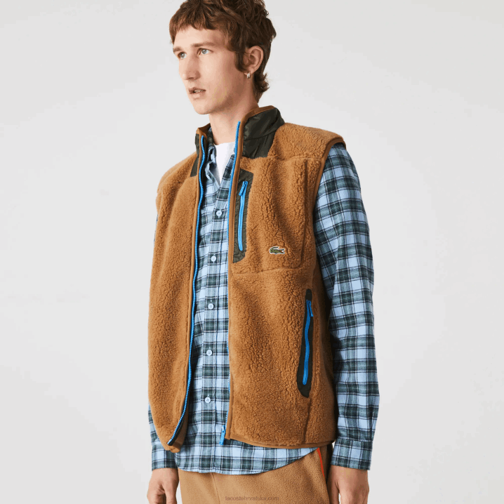 smeđa kaki zelena 89f 6H4B1262 muškarci Lacoste šerpa prsluk od flisa