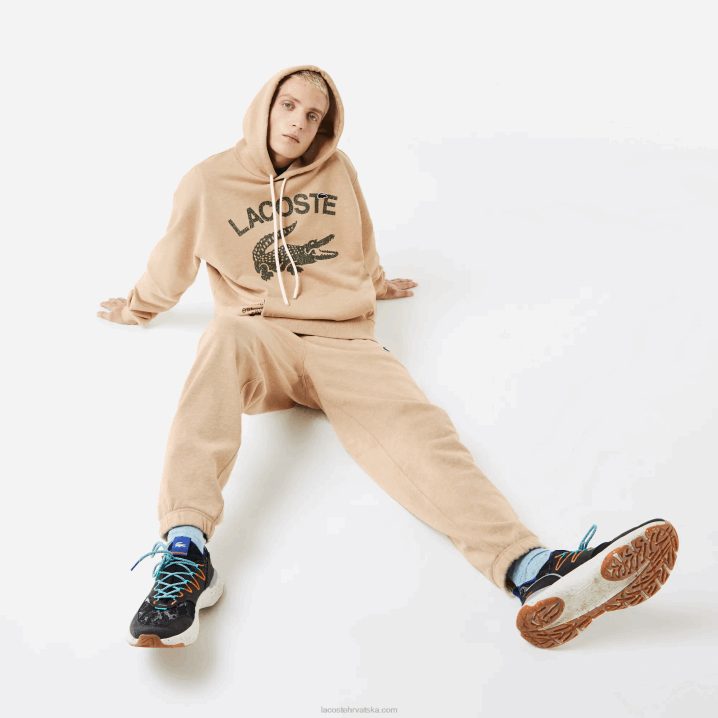 bež 4jw 6H4B968 muškarci Lacoste slobodna majica s kapuljačom krokodilskog kroja