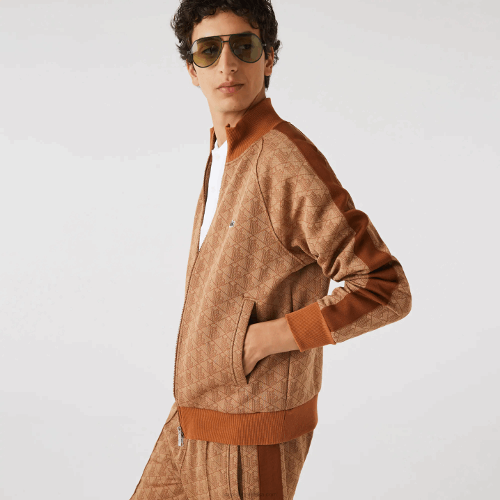 bež smeđa zwm 6H4B277 muškarci Lacoste trenirka regularnog kroja s patentnim zatvaračem s printom monograma