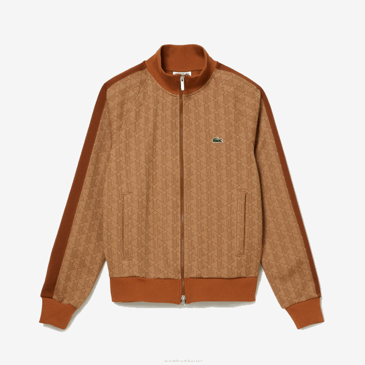 bež smeđa zwm 6H4B277 muškarci Lacoste trenirka regularnog kroja s patentnim zatvaračem s printom monograma