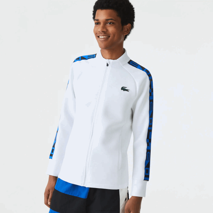 bijela 001 6H4B1052 muškarci Lacoste teniska majica s patentnim zatvaračem sa sportskim printom