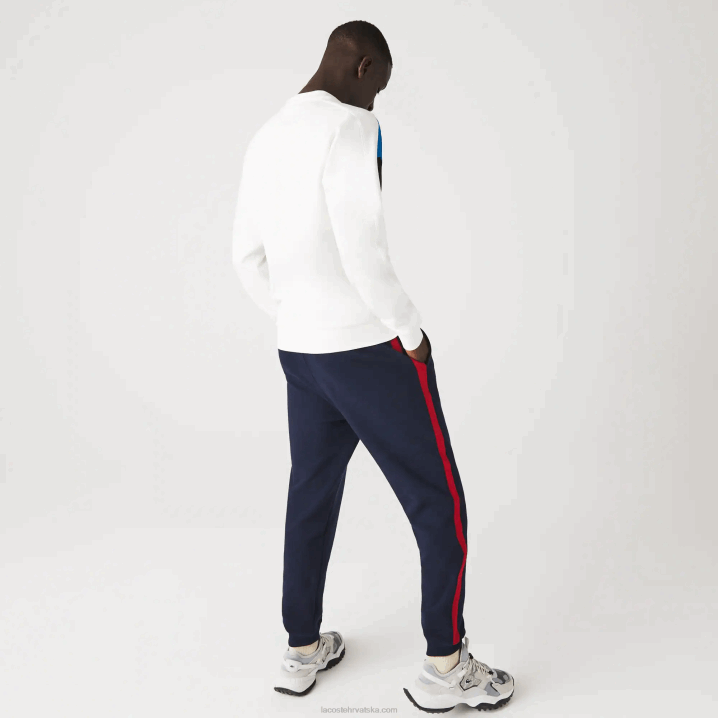 bijelo plavo crno wza 6H4B1127 muškarci Lacoste majica s pamučnim flisom s okruglim izrezom i blokovima boja