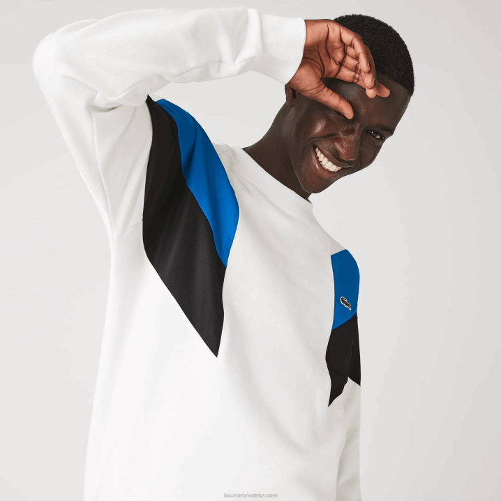 bijelo plavo crno wza 6H4B1127 muškarci Lacoste majica s pamučnim flisom s okruglim izrezom i blokovima boja