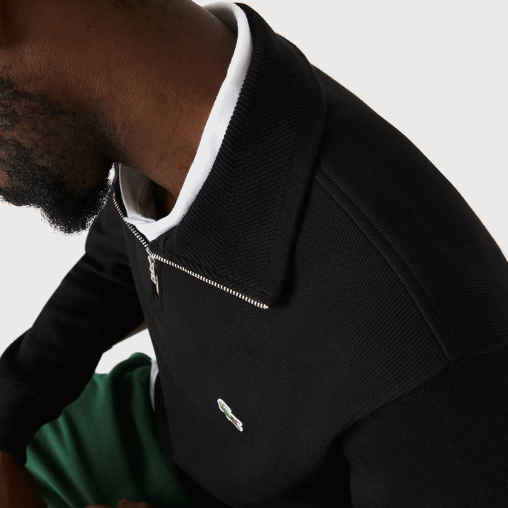 crna 031 6H4B952 muškarci Lacoste pamučna majica s patentnim zatvaračem s podignutim ovratnikom