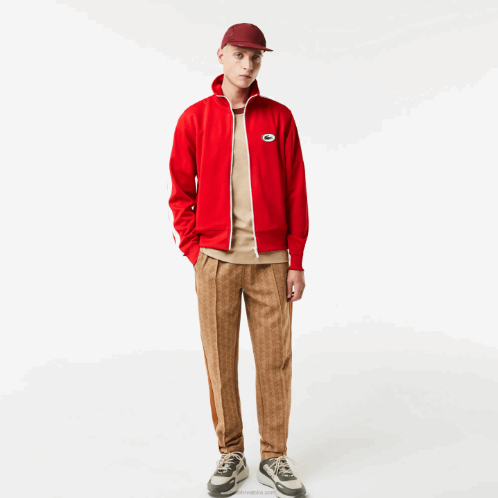 crvena 240 6H4B1015 muškarci Lacoste trenirka regularnog kroja s visokim ovratnikom i patentnim zatvaračem