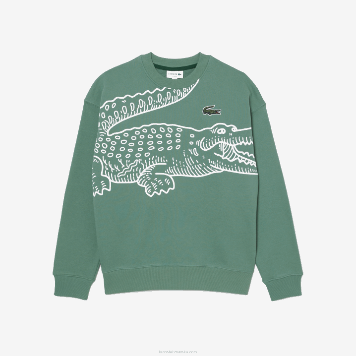 kaki zelena kx5 6H4B361 muškarci Lacoste široka majica s krok printom okruglog ovratnika