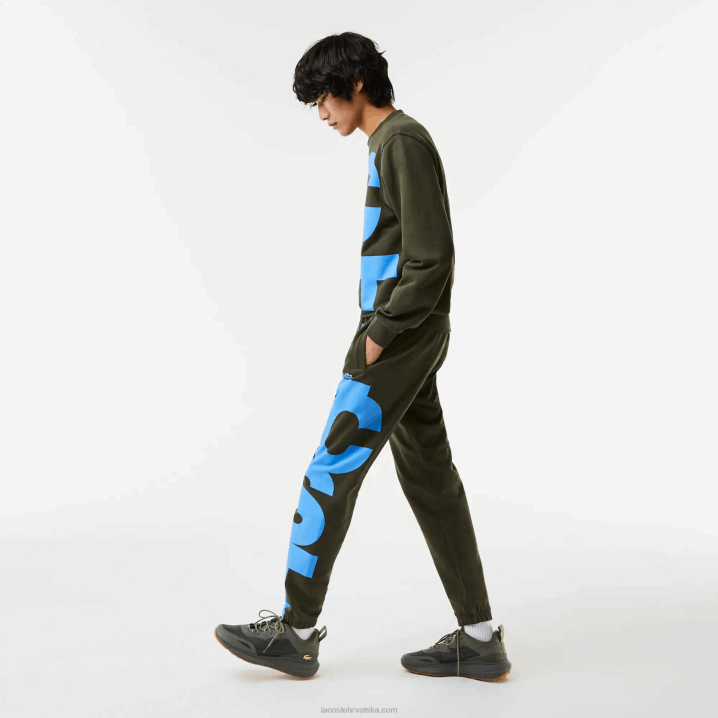 kaki zeleni s7t 6H4B1038 muškarci Lacoste pamučne trenirke s kontrastnim slovima