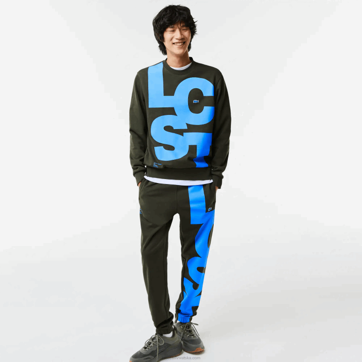 kaki zeleni s7t 6H4B1041 muškarci Lacoste klasična pamučna majica s kontrastnim natpisima