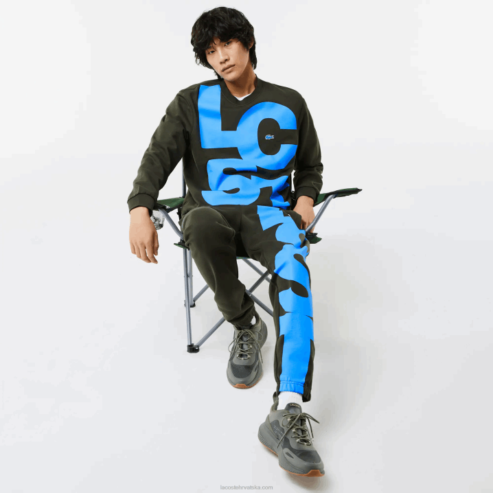 kaki zeleni s7t 6H4B1041 muškarci Lacoste klasična pamučna majica s kontrastnim natpisima