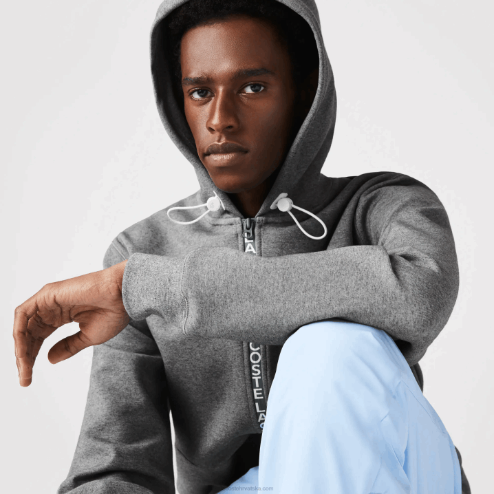 sivi chine 1vq 6H4B1178 muškarci Lacoste majica s patentnim zatvaračem i slovima od mješavine pamuka