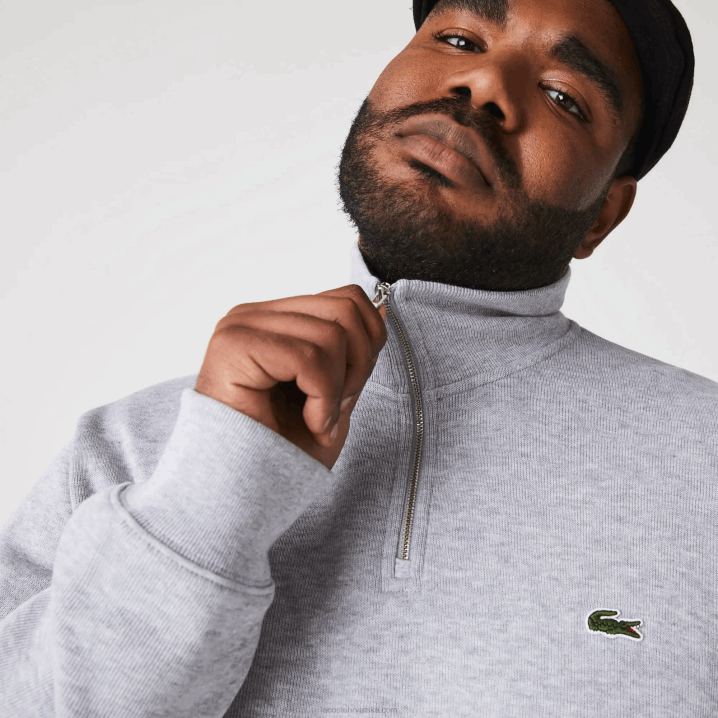 sivi chine cca 6H4B954 muškarci Lacoste pamučna majica s patentnim zatvaračem s podignutim ovratnikom