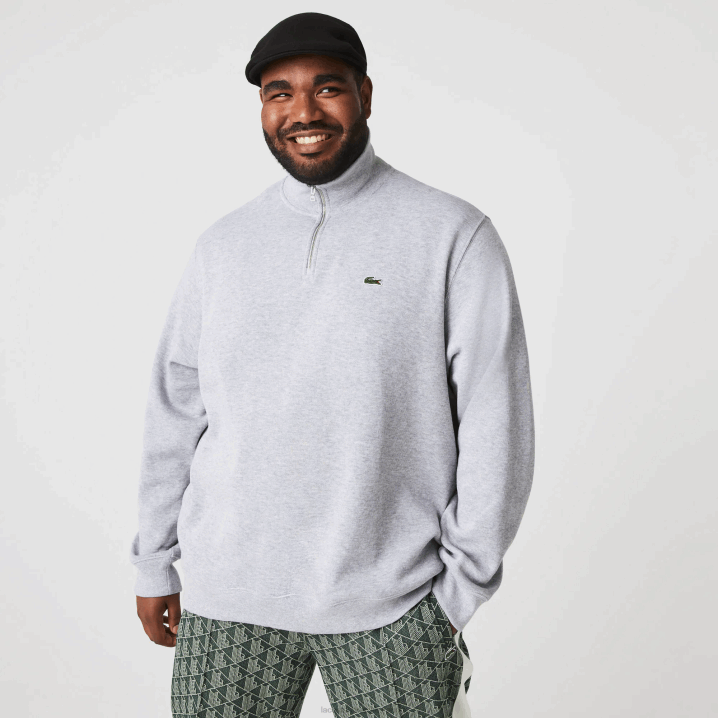 sivi chine cca 6H4B954 muškarci Lacoste pamučna majica s patentnim zatvaračem s podignutim ovratnikom