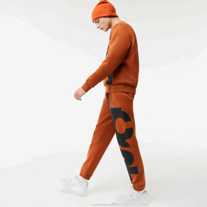 smeđa 3pb 6H4B1037 muškarci Lacoste pamučne trenirke s kontrastnim slovima