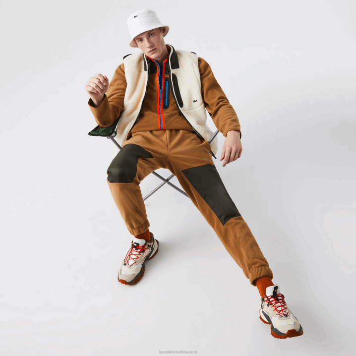 smeđa kaki zelena 89f 6H4B1083 muškarci Lacoste colorblock trenirke od polarnog flisa