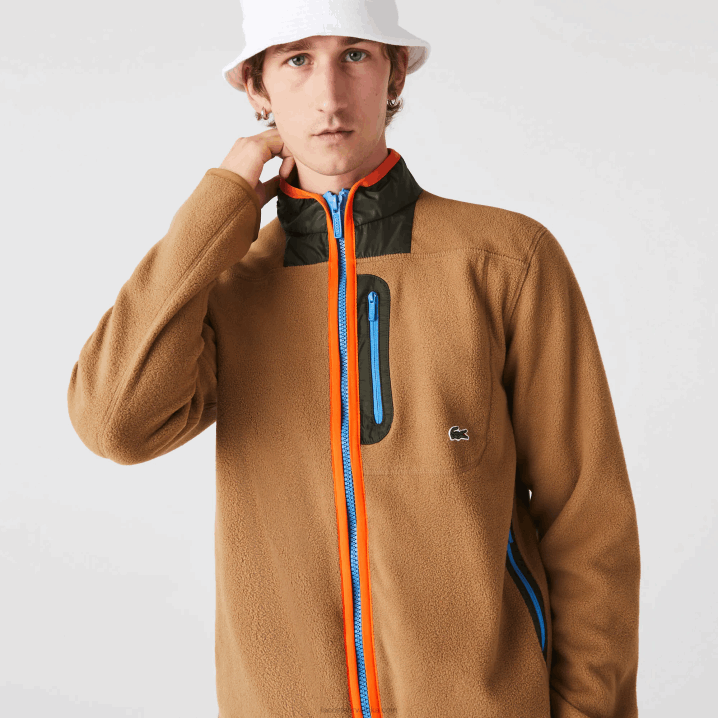 smeđa kaki zelena 89f 6H4B979 muškarci Lacoste trenirka od polarnog flisa s patentnim zatvaračem opuštenog kroja