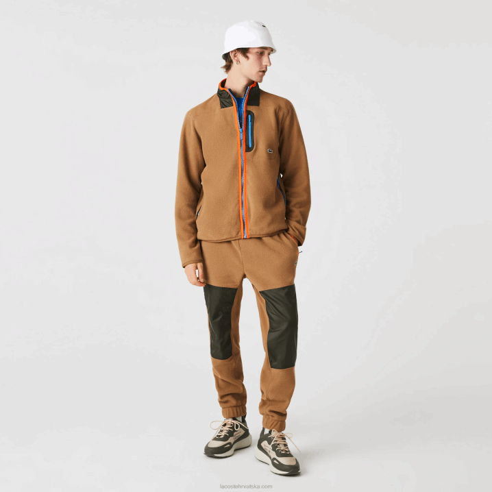 smeđa kaki zelena 89f 6H4B979 muškarci Lacoste trenirka od polarnog flisa s patentnim zatvaračem opuštenog kroja