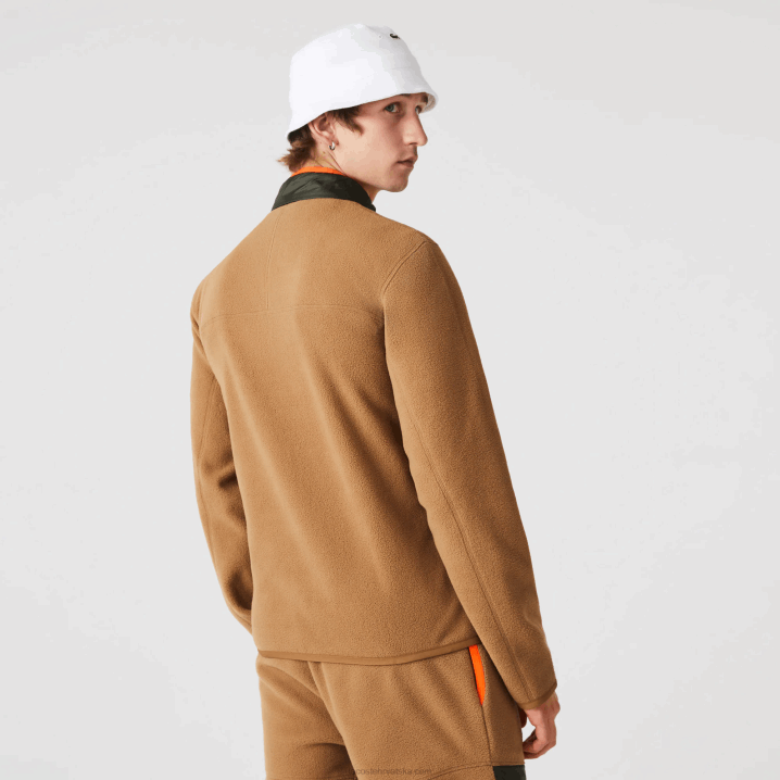 smeđa kaki zelena 89f 6H4B979 muškarci Lacoste trenirka od polarnog flisa s patentnim zatvaračem opuštenog kroja