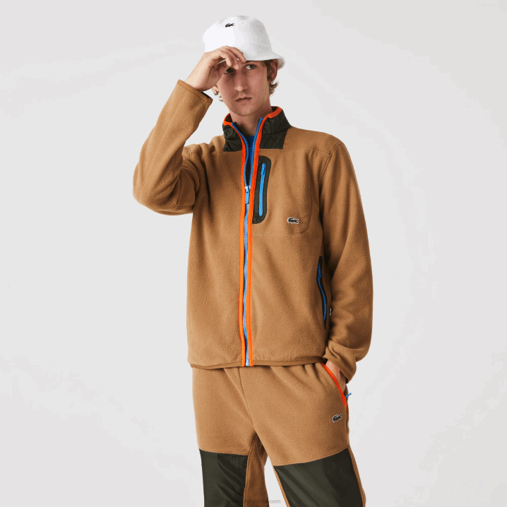 smeđa kaki zelena 89f 6H4B979 muškarci Lacoste trenirka od polarnog flisa s patentnim zatvaračem opuštenog kroja